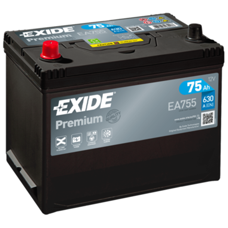 Exide ľavá autobatéria Premium 12V 75Ah 630A EA755