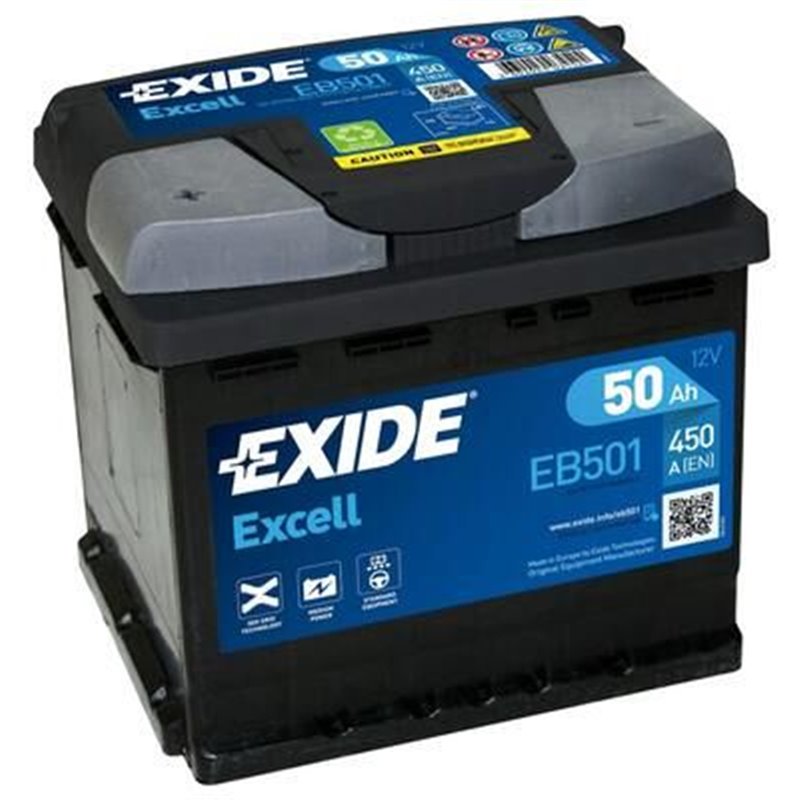 Exide ľavá štartovacia batéria Excell 12V 50Ah 450A EB501