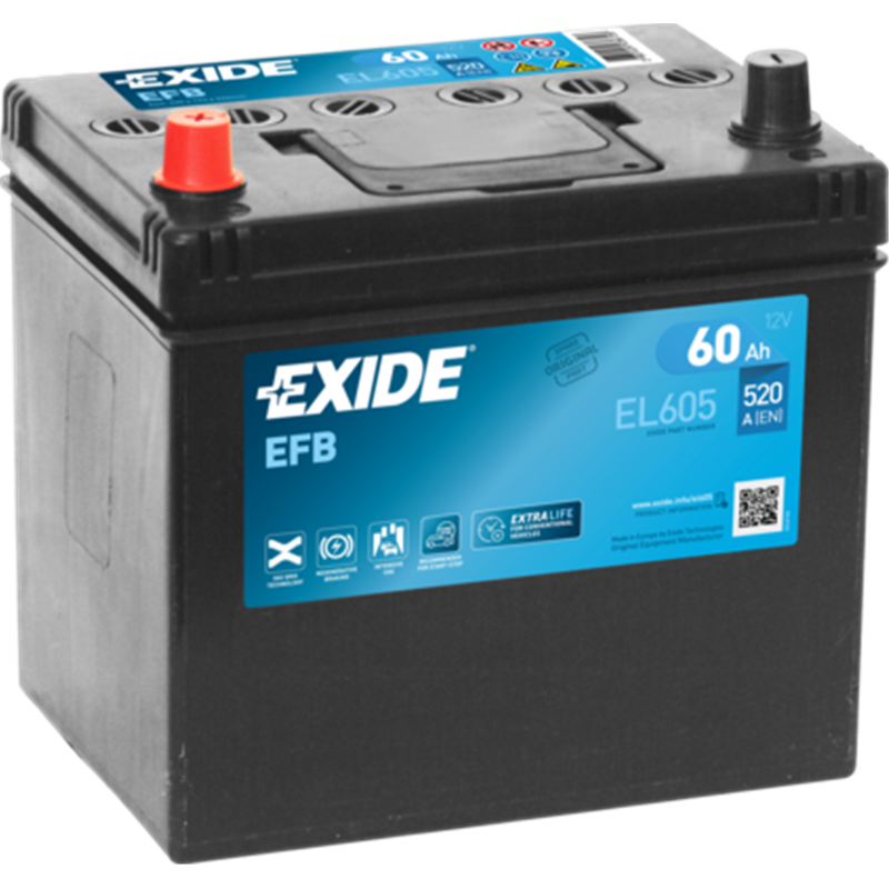 Exide ľavá štartovacia batéria Start-Stop EFB 12V 60Ah 520A EL605