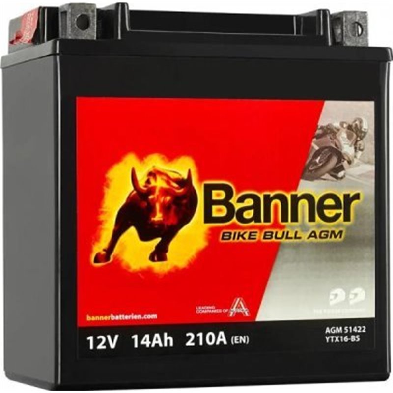 Banner Bike Bull AGM 14Ah motobatéria 12V210A YTX16-BS 514 22