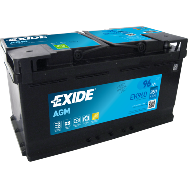 EXIDE AGM 96Ah autobatériaStart-Stop 12V 850A EK960